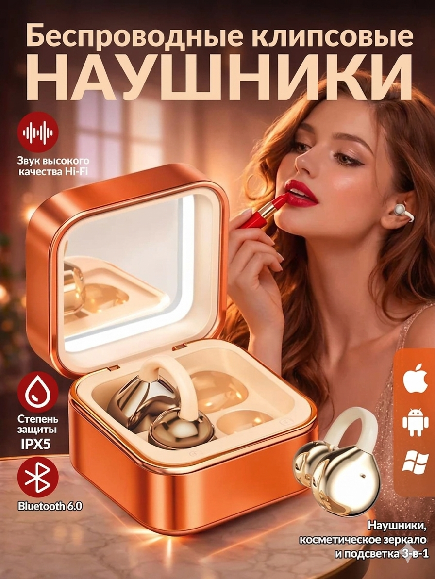 Наушники беспроводные для телефона, M161 Bluetooth 6.0, Наушники, зеркало с , подсветкой