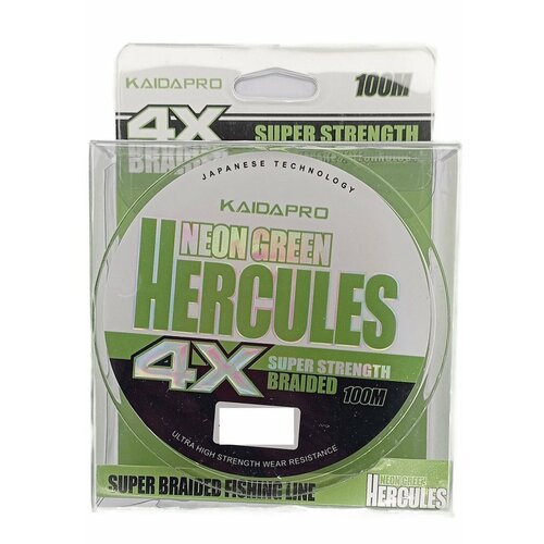 Шнур плетеный KAIDA PRO HERCULES Neon Green 4X длина 100м 0.16 мм