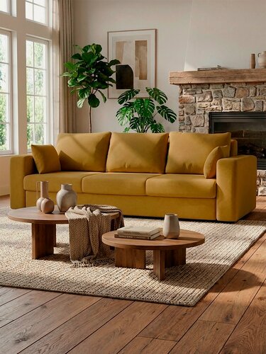 Изображение товара Диван Ливерпуль Лайт Velutto 56 NOW 230x94x80 см, желтый Велютто, еврокнижка Фиеста