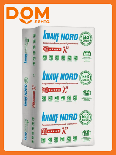 Изображение товара Утеплитель Knauf Insulation KNAUF NORD 100x600x1250 мм; 4,5 кв. м; 6 плит в упаковке, 1 уп.