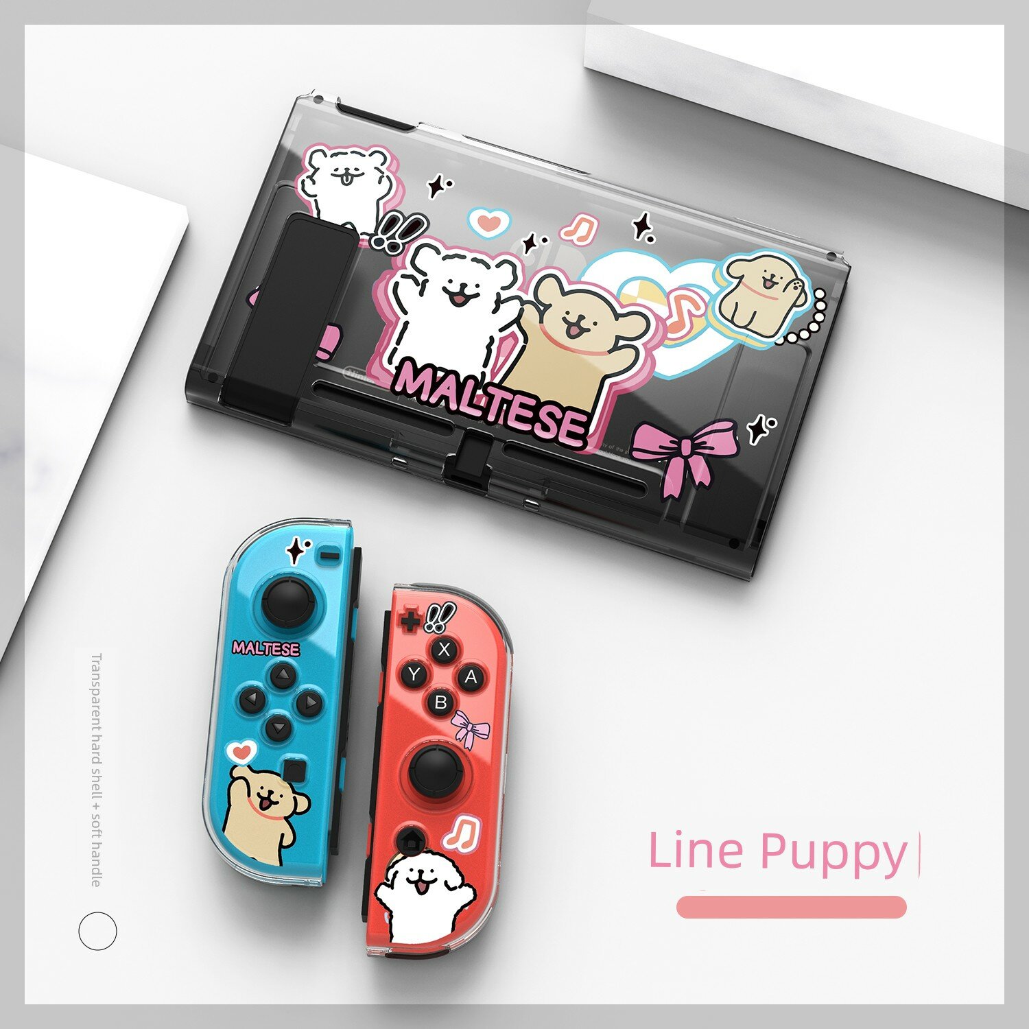 Line Dog Kase s Tverdayey Pokrytiyey dlya Nintendo Switch (Izchestvennaya Model), Prозrachnyy, Sokhranyayushchaya dlya