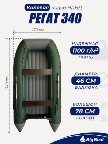 Изображение товара Надувная, под мотор, килевая лодка из ПВХ для рыбалки Regat (Регат) 340 НДНД