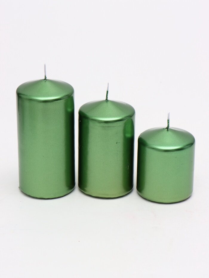 Свеча столбик 6×7.5, 10, 12.5 см, набор 3 шт, зелёный металлик