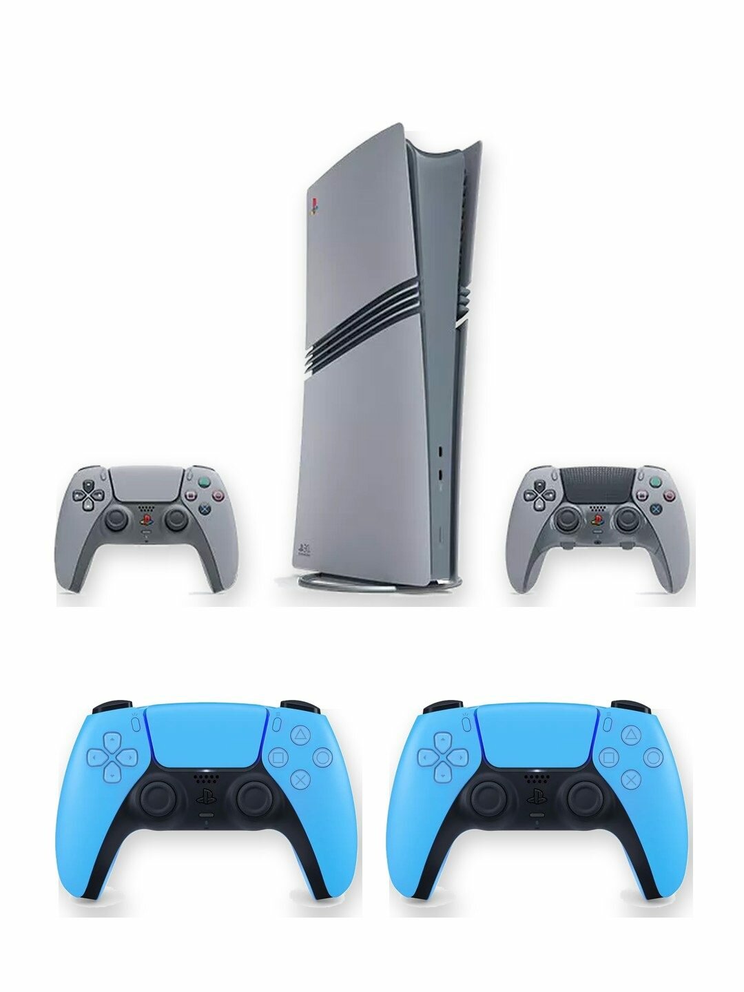 Игровая приставка Sony PlayStation 5 Pro 30th Anniversary Limited Edition 2 ТБ без дисковода, серая в стиле PS1, японская версия + 2 доп. геймпада DualSense Starlight Blue