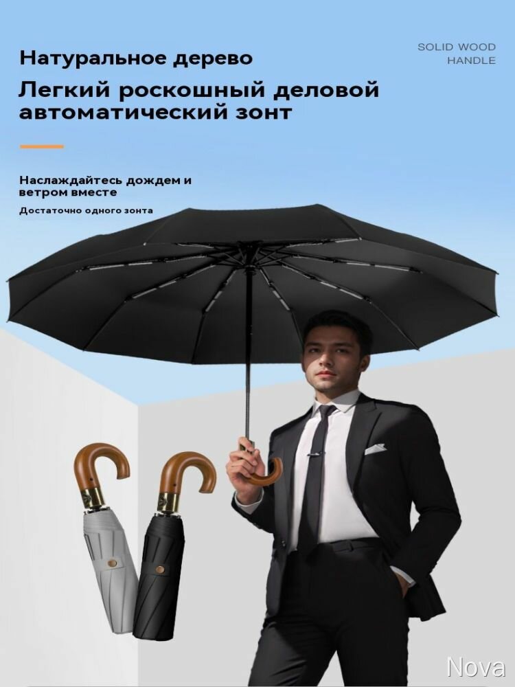 Зонт автоматический Nova с деревянной ручкой, легкий деловой зонт для офиса, автоматический зонт
