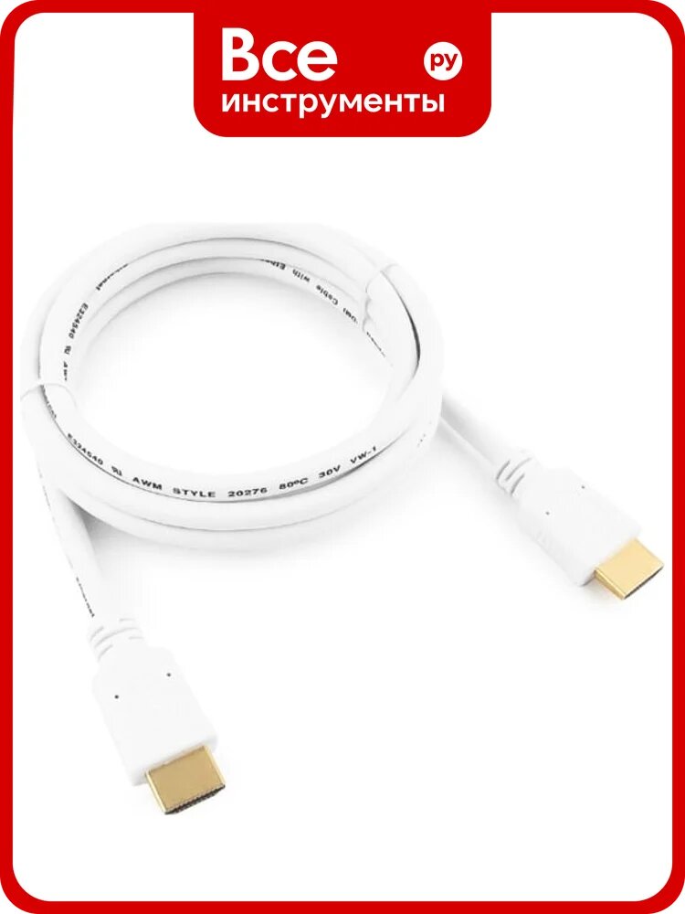 Кабель Cablexpert HDMI v2.0, 19M/19M, 1.8м, медь, белый, позолоченные разъемы, экран, пакет CC-HDMI4-W-6