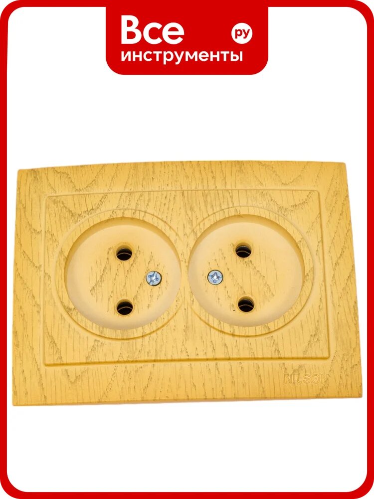 Розетка Nilson Touran Wood 24281024, встраиваемая, IP20, 2 гнезда, 16А