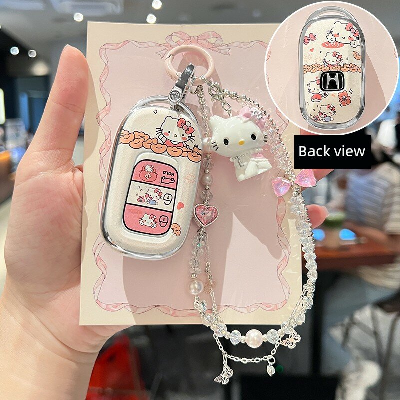 Защитный чехол для ключей Hello Kitty с двойной цепочкой 3-ключевой багажник для Honda Fit CR-V Civic