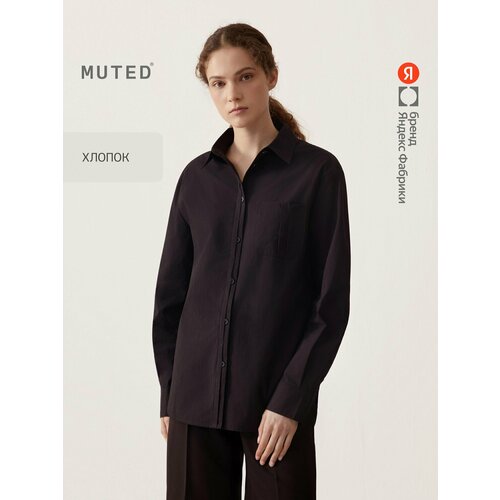 фото Рубашка muted прямого кроя из хлопка с акцентной планкой, размер xs, черный