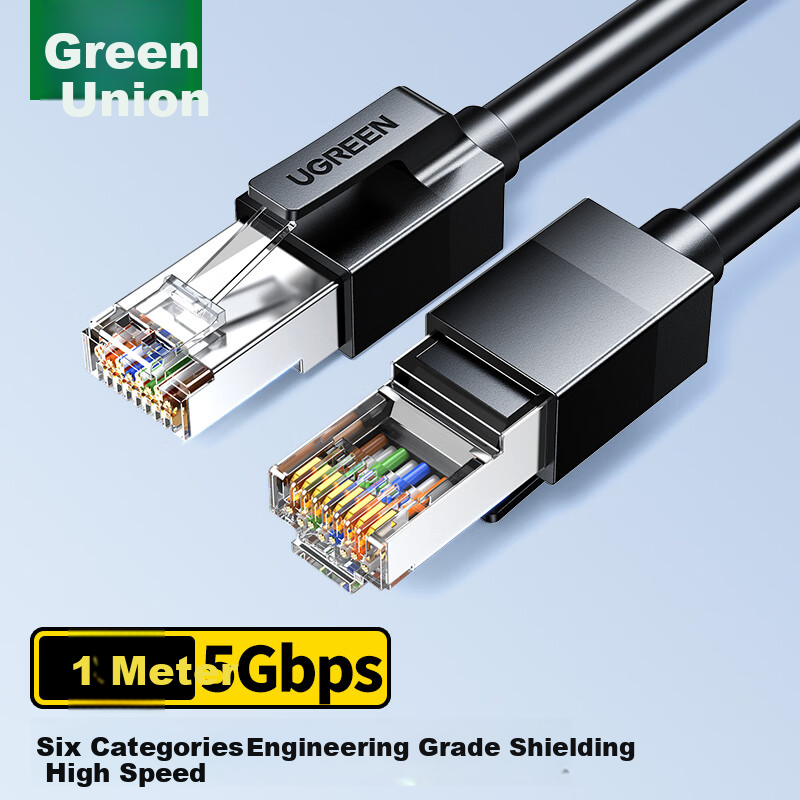 UGREEN Cat6 Экранированный сетевой кабель 8-жильный скрученный парный кабель с помехозащитой 1 метр черный для