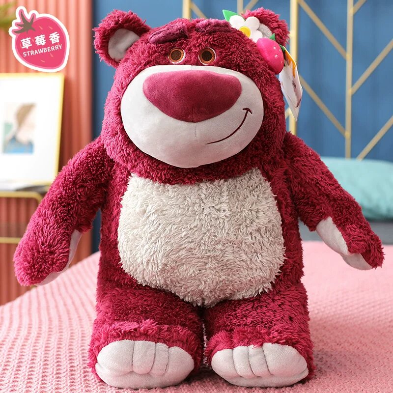 Сезонная игрушка Disney Lotso с ароматом клубники, красный виниловый медвежонок 35 см, мягкая плюшевая кукла