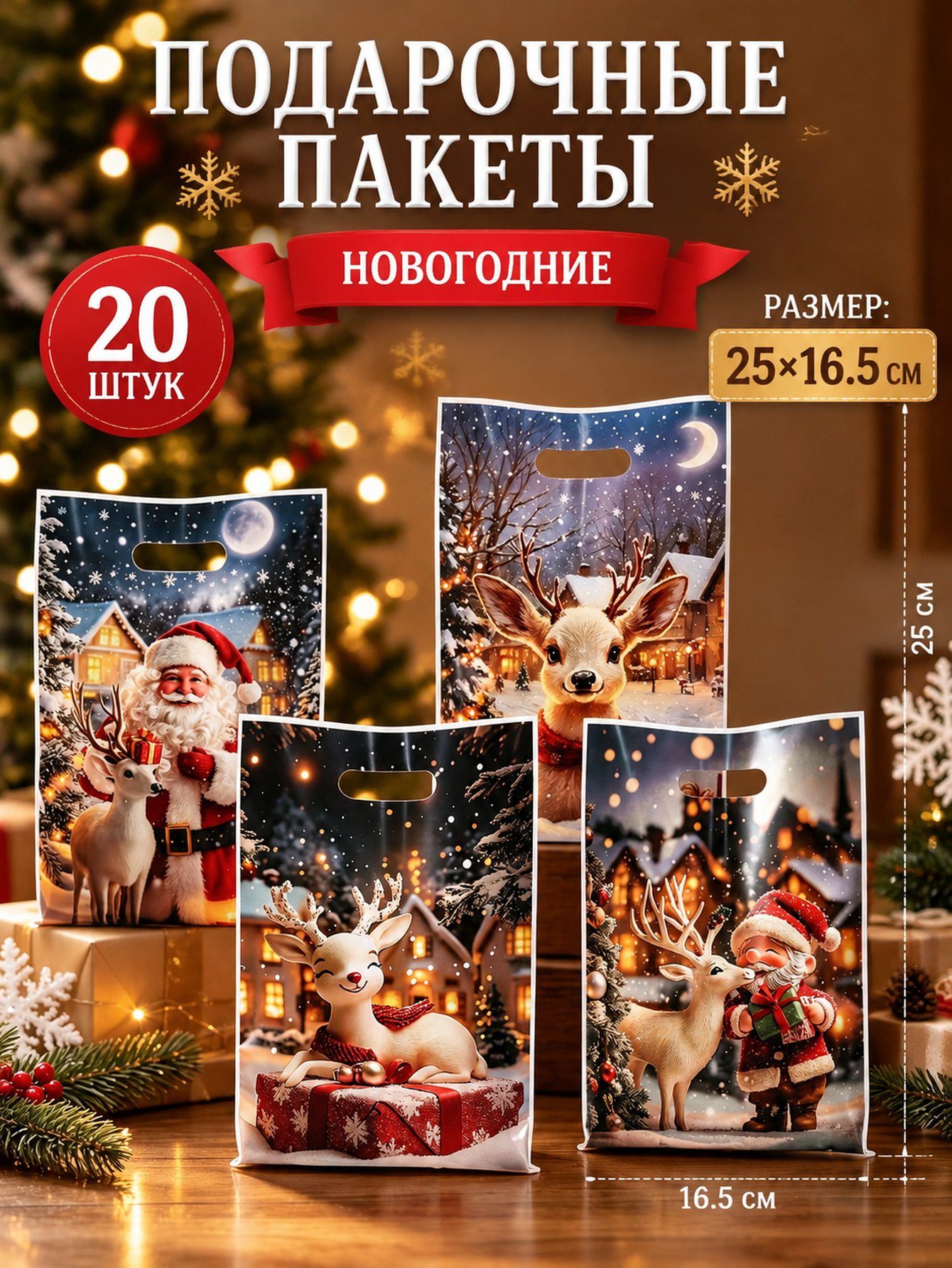 Пакет подарочный вертикальный 16.5x25 см 20 шт