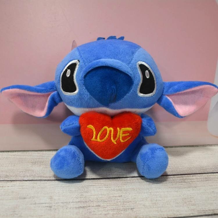 Игрушка мягкая Stitch, 17см, плюш, в форме любимого героя, с сердечком, синяя