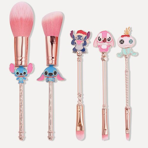 Изображение товара Набор кистей для макияжа 5шт "Стич" №2 , 5шт, металл, золотистый, в чехле