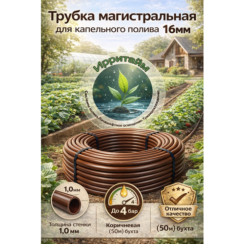 фото Трубка магистральная 16мм(1.5 мм) коричневая без капельниц (50м) бухта irritime