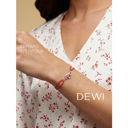 фото Браслет-нить dewi, серебро, 925 проба, родирование, эмаль, длина 10 см., красный