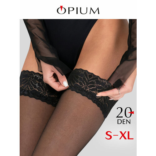 фото Чулки opium с кружевом, 20 den, черные, размер 4/l, черный
