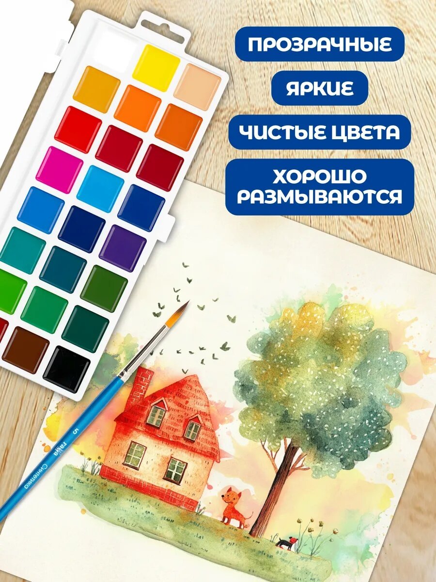 Акварель Гамма "Юный художник", медовая, 24 цвета, без кисти, пластик. упак, европодвес — фото 1