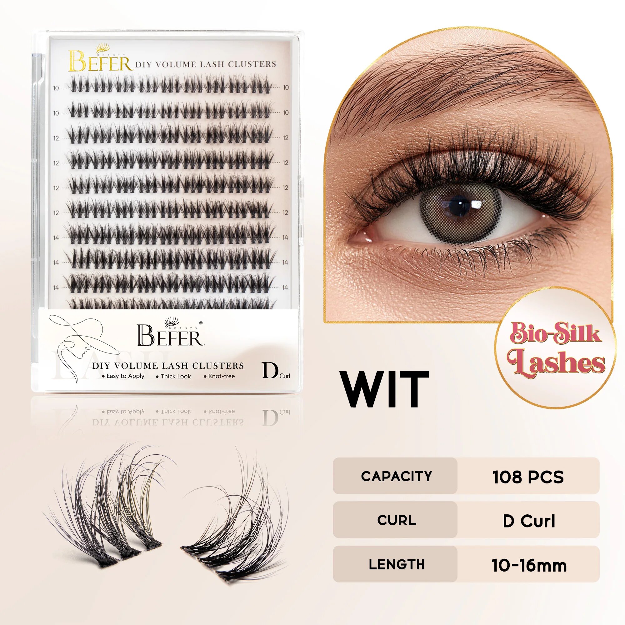 Befer ресницы-кластеры Wit, D Curl, 10-16 мм, BF-Wit