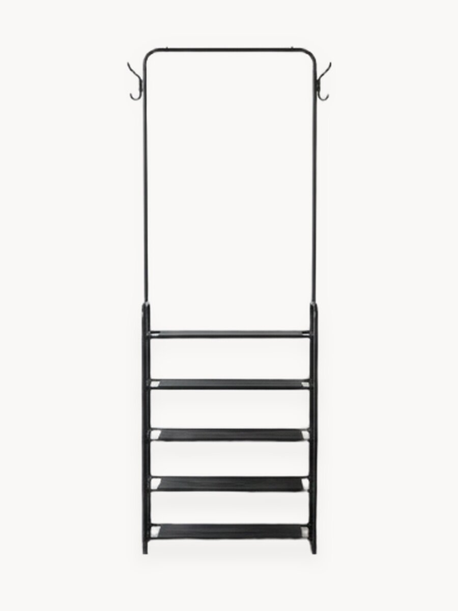 Вешалка-обувница напольная для одежды металлическая с элементами из текстиля, цвет черный,