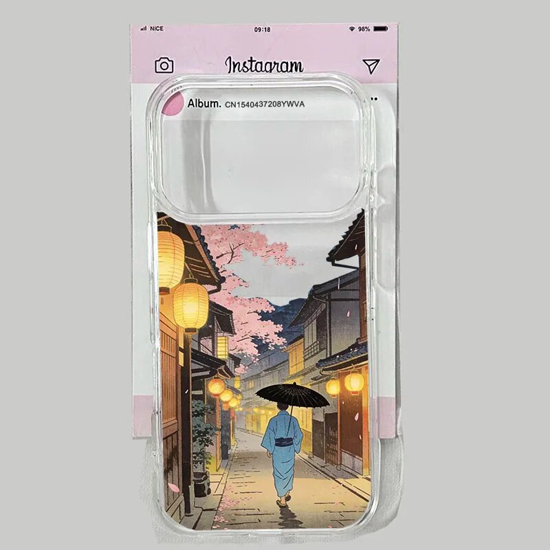 Чехол для телефона с японским аниме-дизайном (уличная сцена) для iPhone 16, 17 Pro, 15, 14, 13, 12, 11, XR, XS Max, 7, 8 Plus, с изображением горы Фудзи и рыбок кои, жесткий чехол-накладка