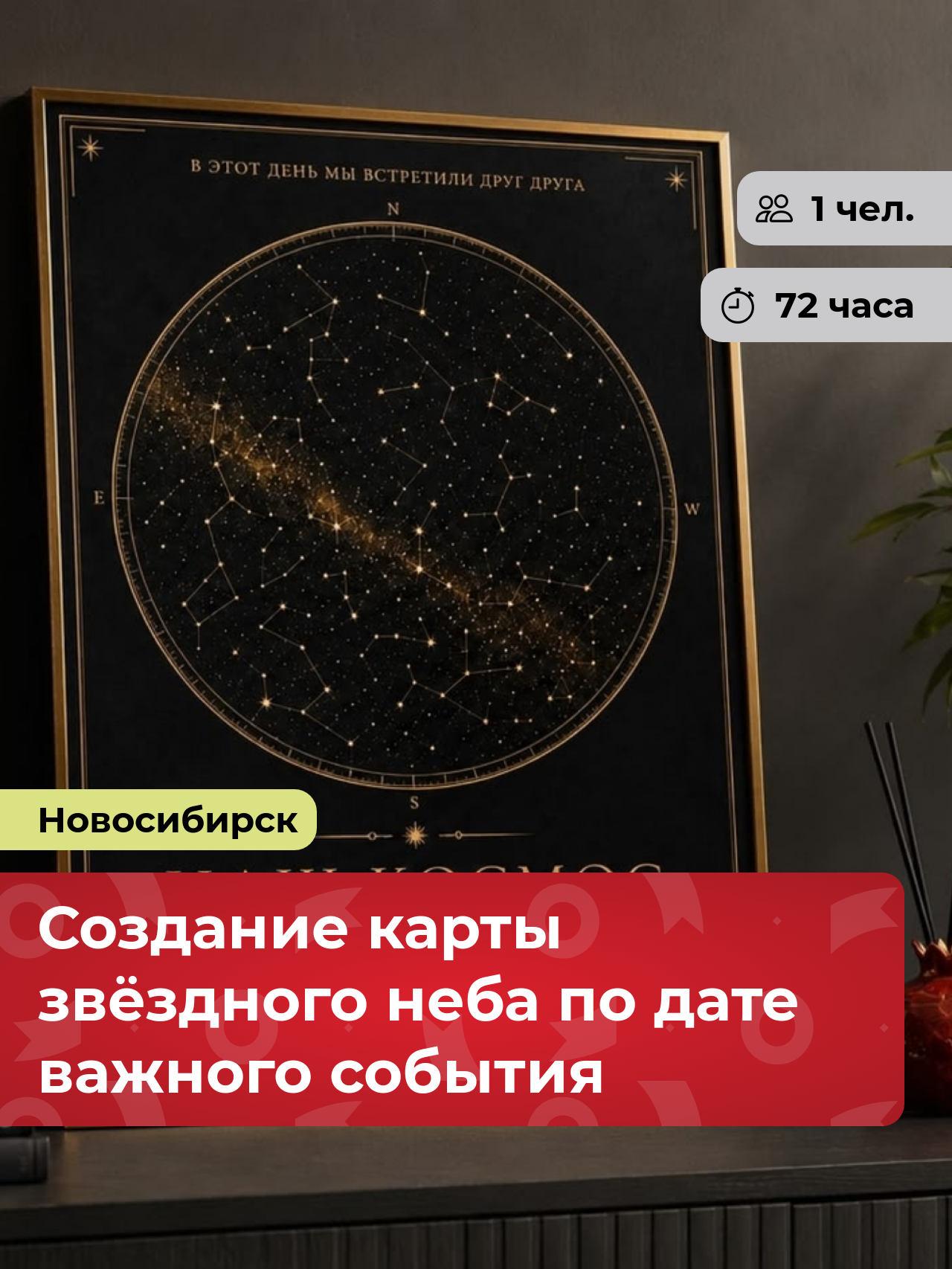 Подарочный сертификат bonodono Создание карты звёздного неба по дате важного события «Звездный снимок. » г. Новосибирск