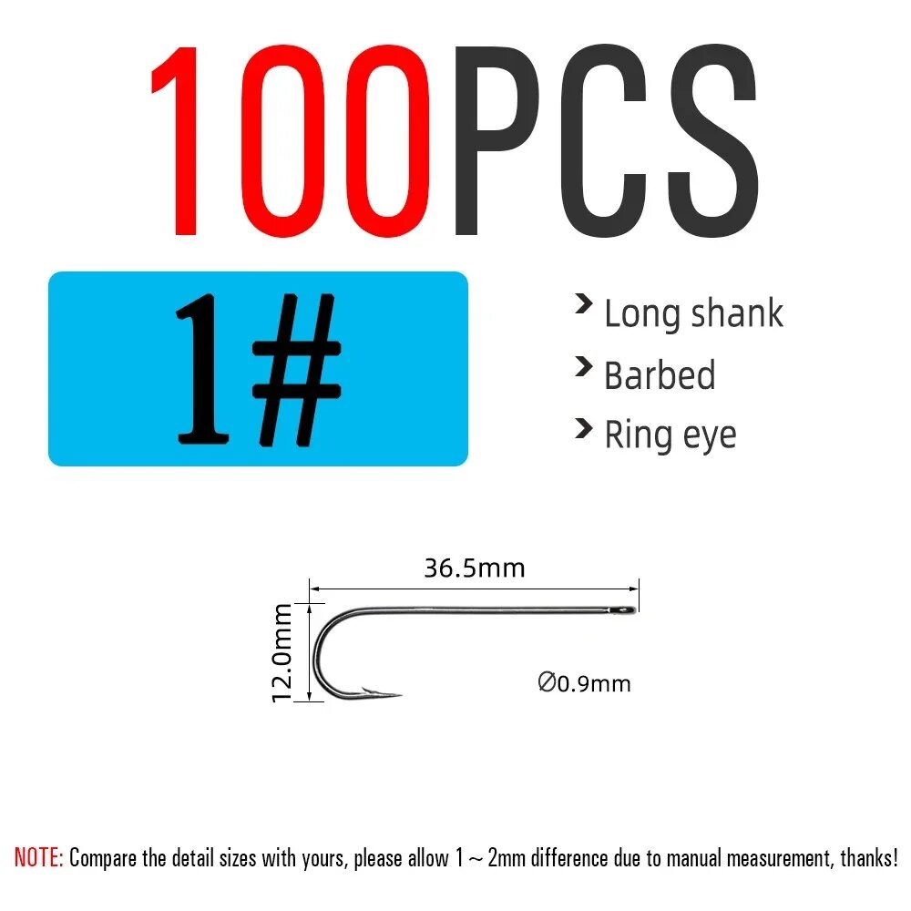 Крючки 1#, 100шт, длинный цевье, кольцо