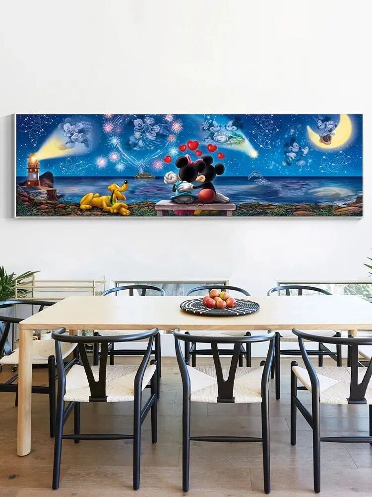 100X40 CM/Алмазная мозаика "Микки и Минни" / Алмазная вышивка / Круглая картина стразами Полная выкладка