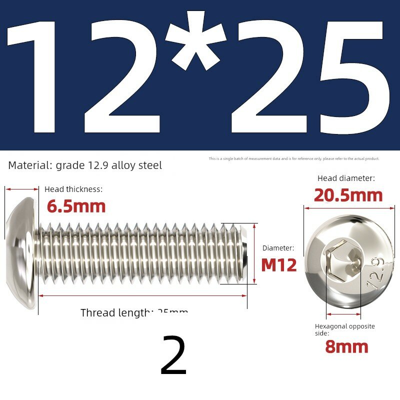 Никелевое покрытие, шестигранный винт M12x25мм, 2 штуки, компонент класса 12.9 для механики