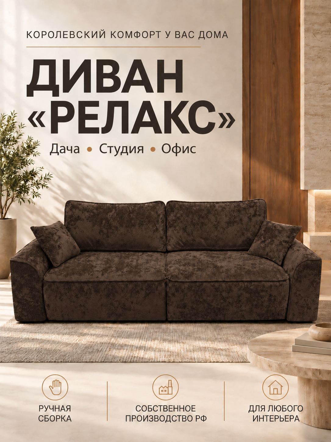 Диван-кровать Релакс с ящиком для хранения, еврокнижка, 250х105х82 см плюш-велюр