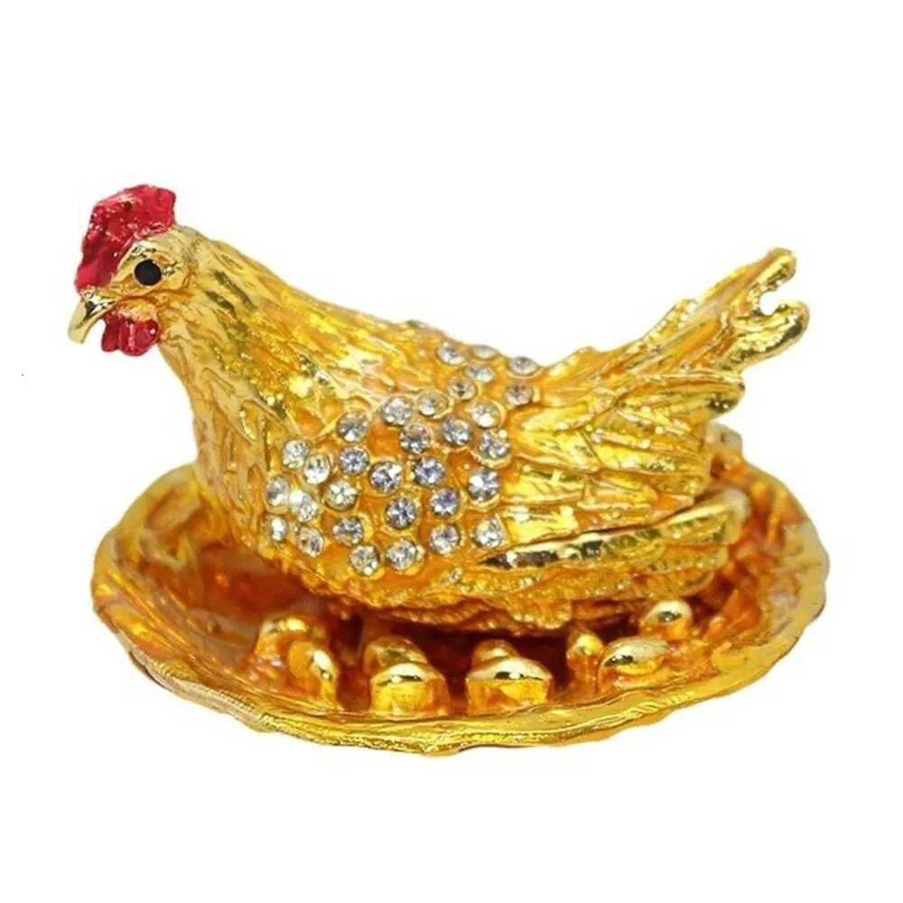 Китайская фэншуй скульптура курицы, несущей яйца, кристаллы, металл, символ богатства, декор для стола, для положительной энергии, Золото