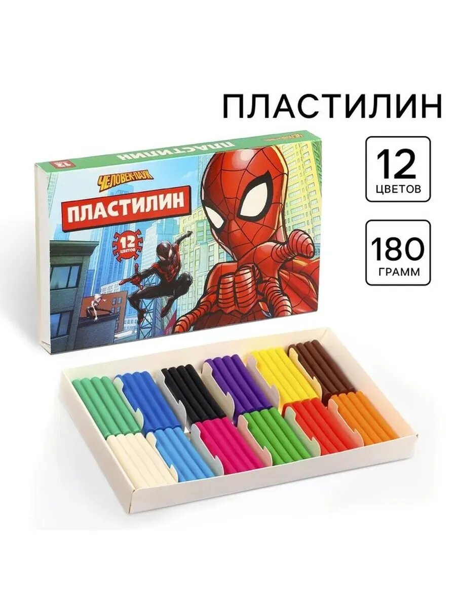 Пластилин 12 цветов 180 г, Человек паук