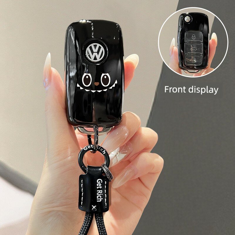 Чехол для ключа с черным кожаным плетеным ремешком, подходит для VW Passat Pro