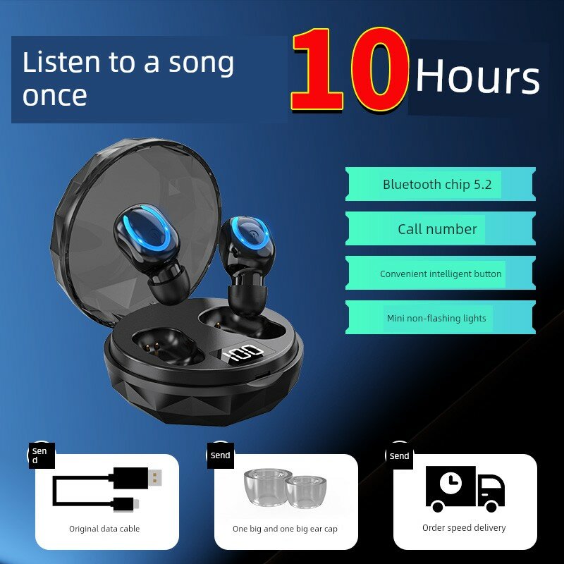 Наушники Bluetooth King с 10-часовым аккумулятором, звуком HD, двойным шумоподавлением, технологичный черный цвет