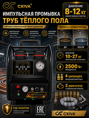Изображение товара Компрессор CX-YYK-2500 для промывки отопления, импульсный, мощность 2500Вт, черный