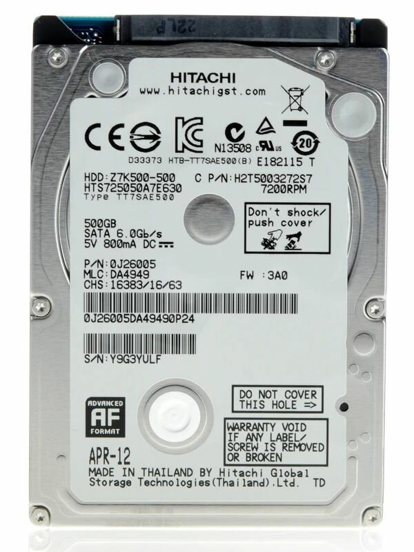 2.5" 500 ГБ Жесткий диск HGST Travelstar Z7K500 (HTS725050A7E630) - SATA 3, 7200 оборотов/мин, кэш память - 32 Мб