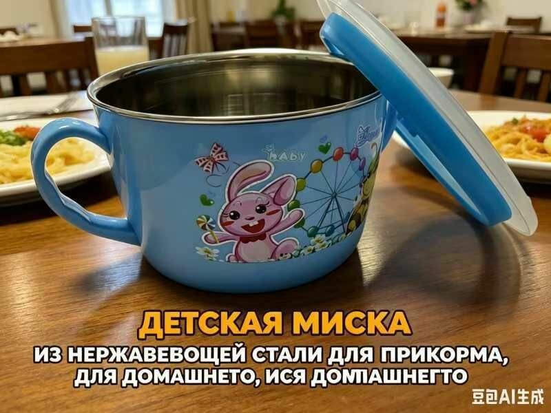 Детская миска для прикорма из нержавеющей стали, с крышкой, ударопрочная и нескользящая Синяя 1 шт.