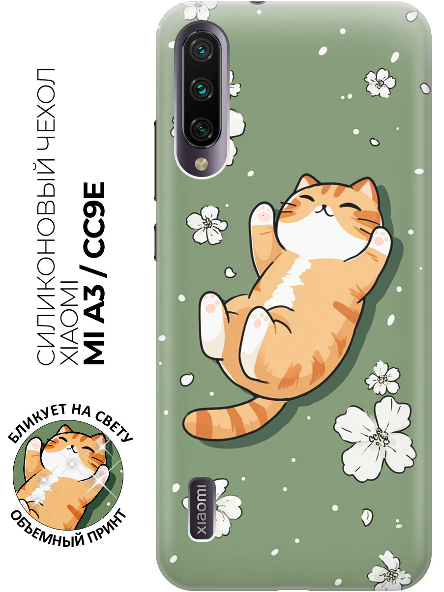 Силиконовый чехол на Xiaomi Mi A3 / CC9e с принтом "Котик и танец лепестков"