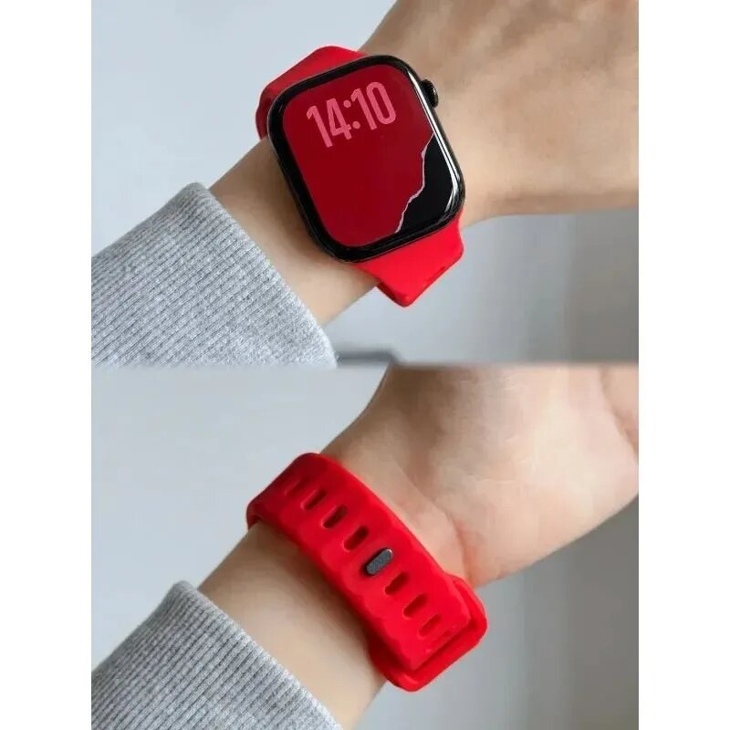 Силиконовый ремешок для Apple Watch Series 10-11 46мм/ Series 1-9, SE, Ultra 1 и 2, 42мм, 44мм, 45мм, 49мм/ SE 3 44мм, выполнен в индивидуальном дизайне со скошенными гранями, несколько цветов.