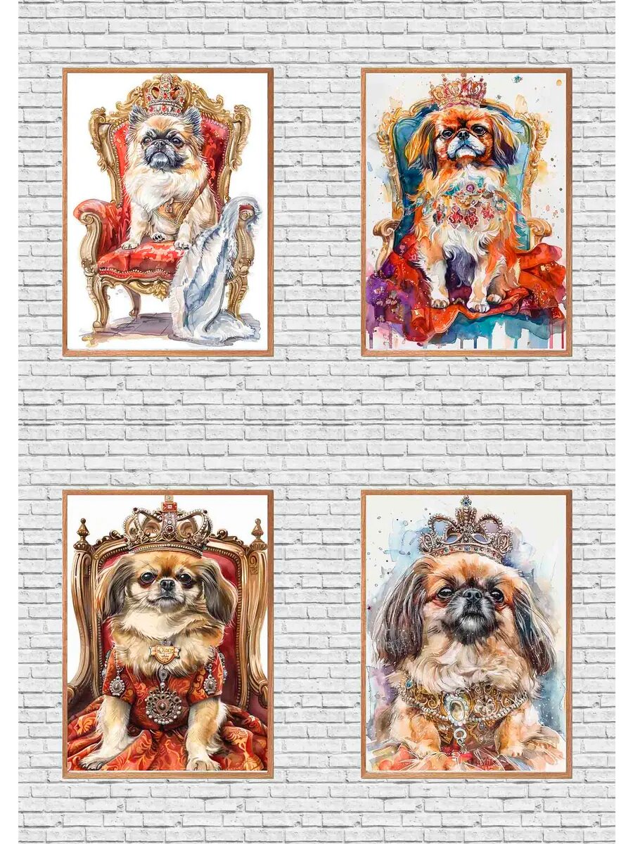 Собака породы пекинес, королева Англии, 4 Плаката, 30x21см