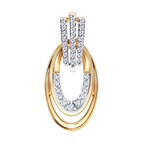 фото Подвеска diamant online, красное золото, 585 проба, фианит, размер 2.7 см., прозрачный