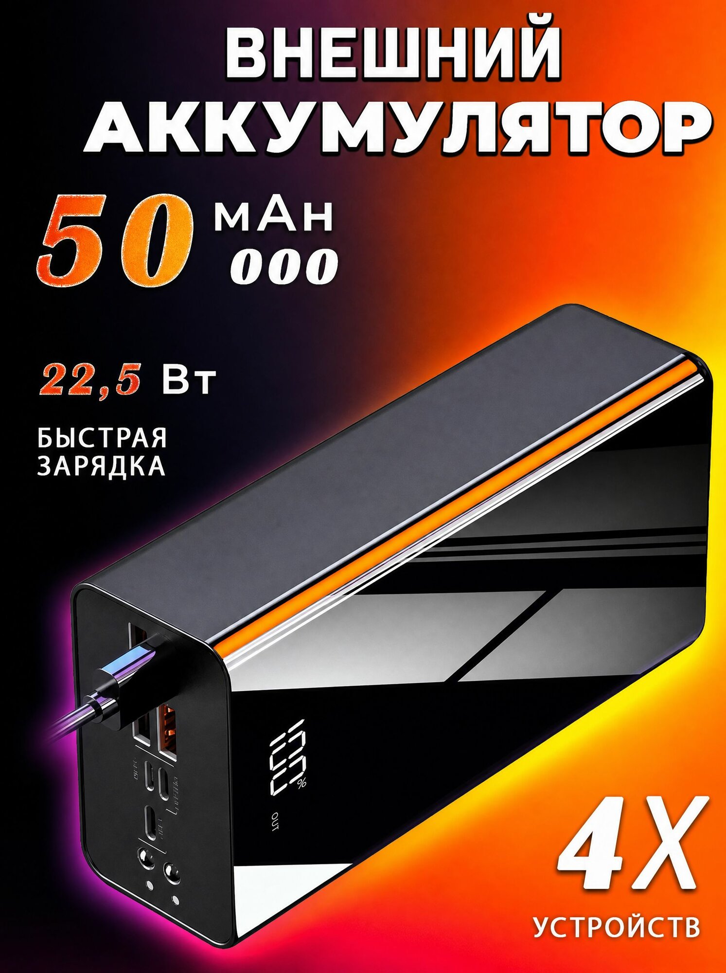 Повербанк 50000mah с быстрой зарядкой для телефона; Внешний аккумулятор