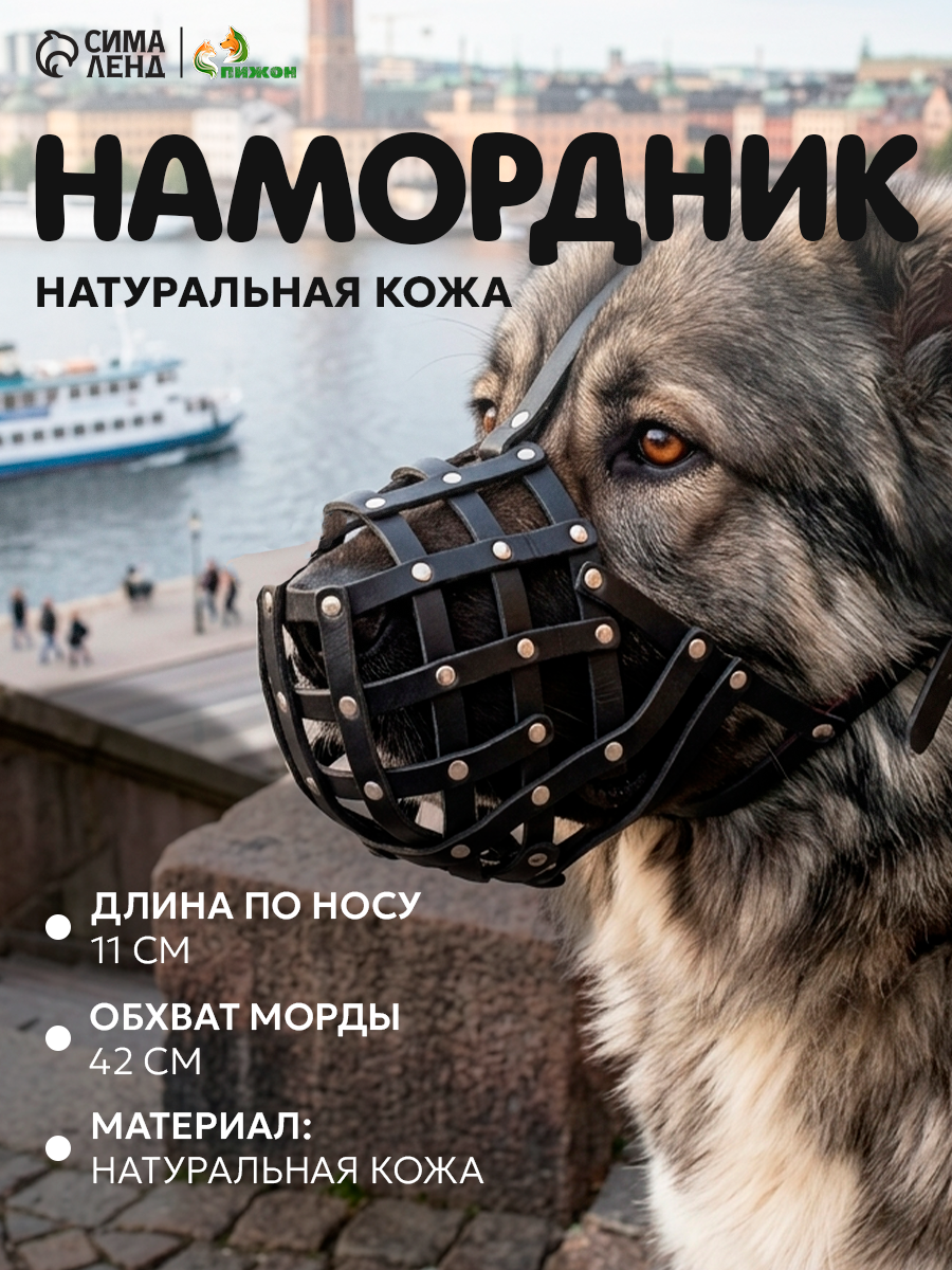 Намордник кожаный сетчатый с перемычкой №5, кавказская овчарка, дог, ОМ 42 см чёрный