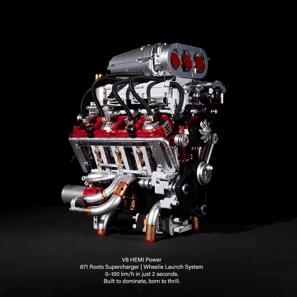 Модель двигателя V8 с моторным приводом — конструктор в стиле LEGO для обучающих игрушек