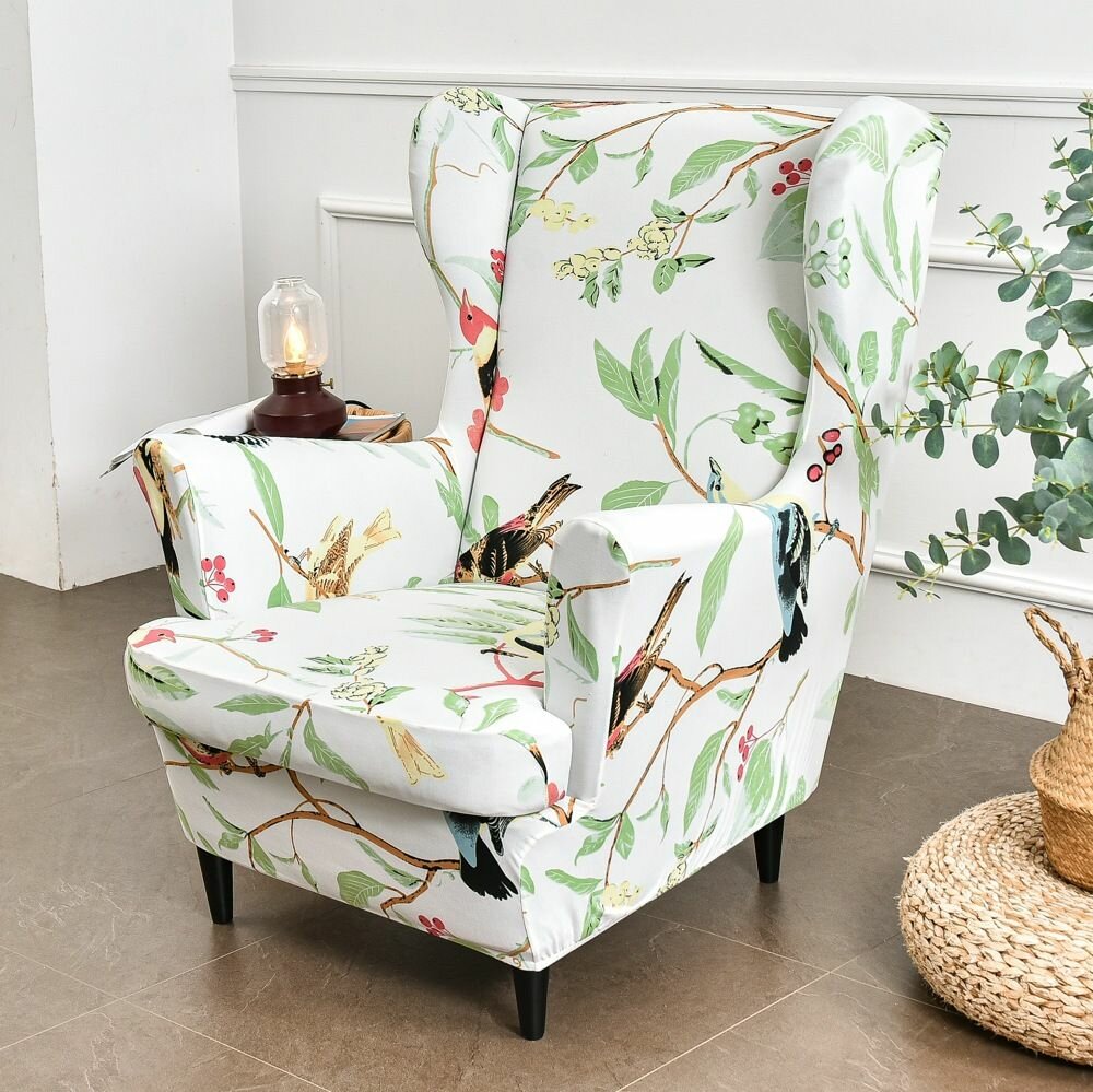 Чехол на кресло 80×92 см для wingback-кресел с высокой спинкой и боковыми крыльями, 3D-принт «медь», 1 шт
