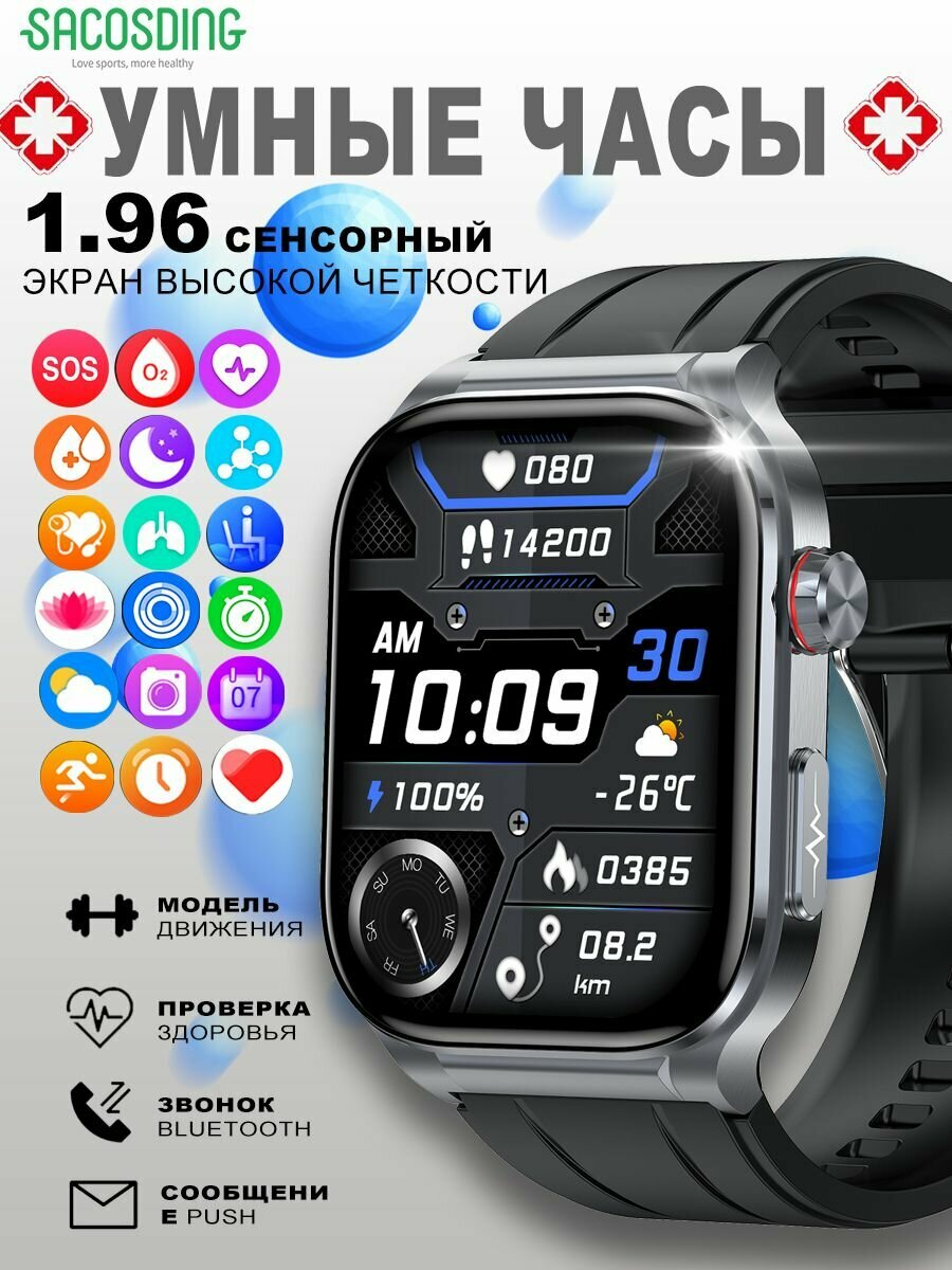 Умные часы с измерением здоровья, с экстренным вызовом SOS, неинвазивным мониторингом сахара в крови, функцией обнаружения липидов мочевой кислоты