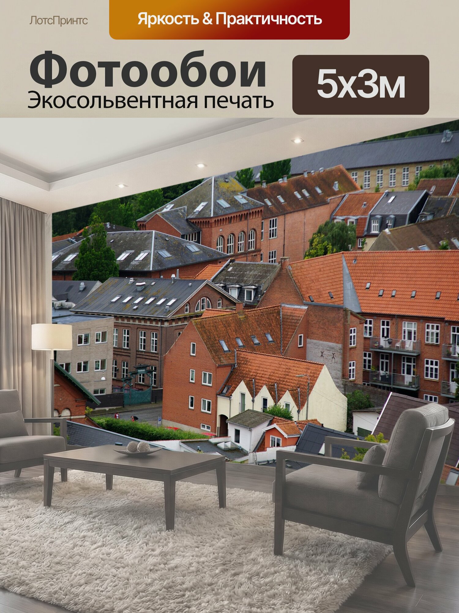 Фотообои "Город, крыши, городок" 500x300 см. экосольвентная печать
