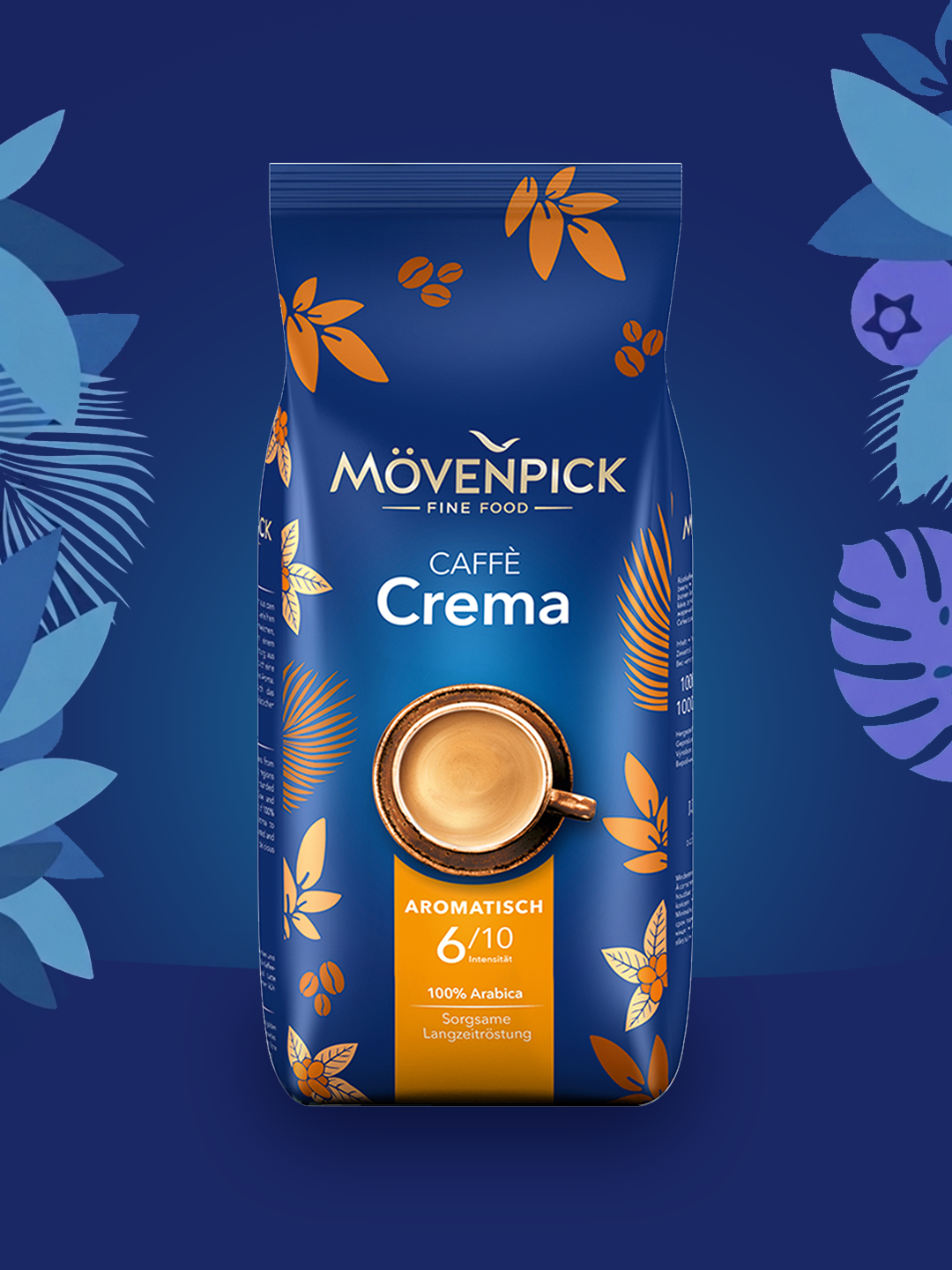 Кофе зерновое Movenpick Caffe Crema, 1000 г, произведено в Германии.