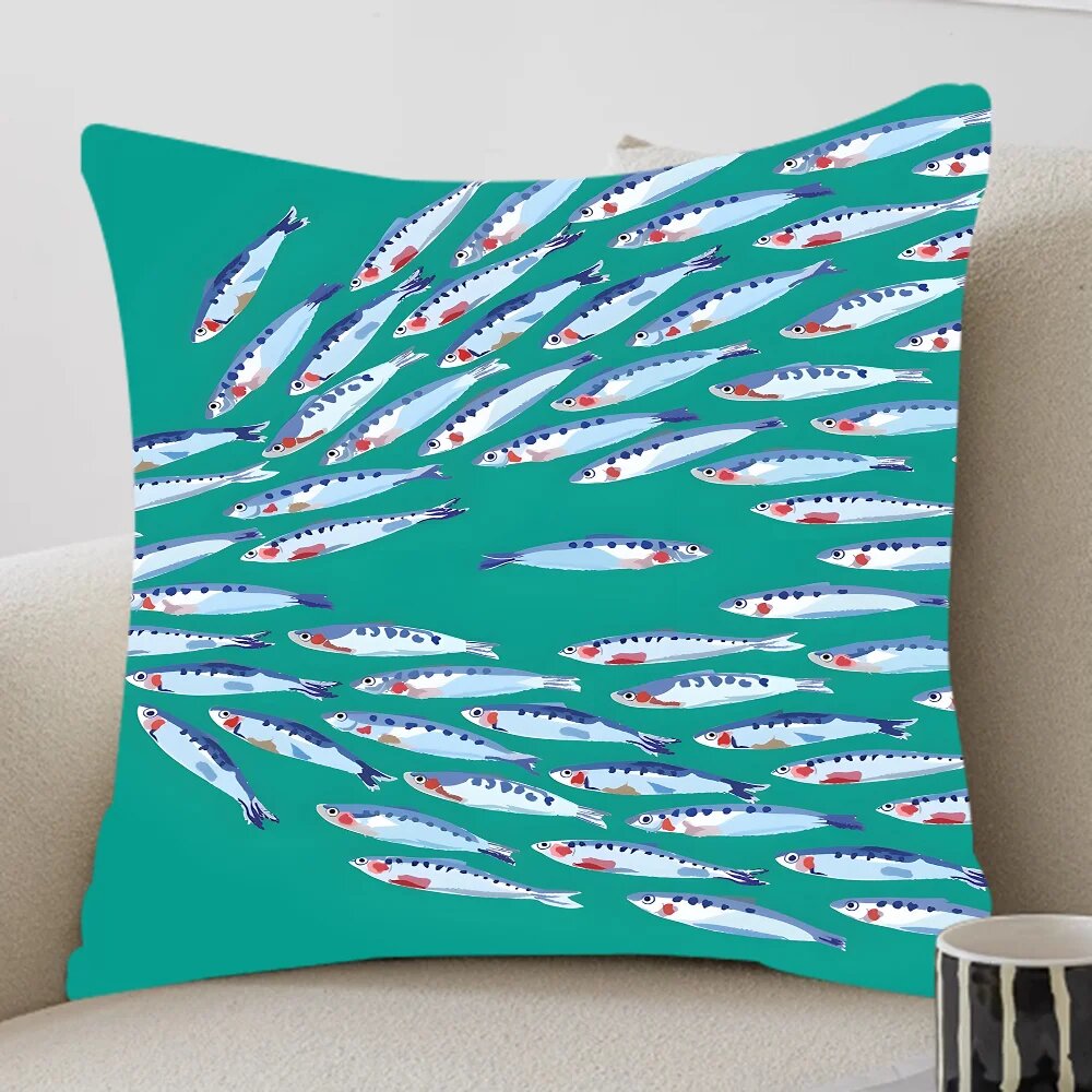 Чехол для подушки BEAST KINGDOM Colorful Sardine Lobster Crab Fish Ocean