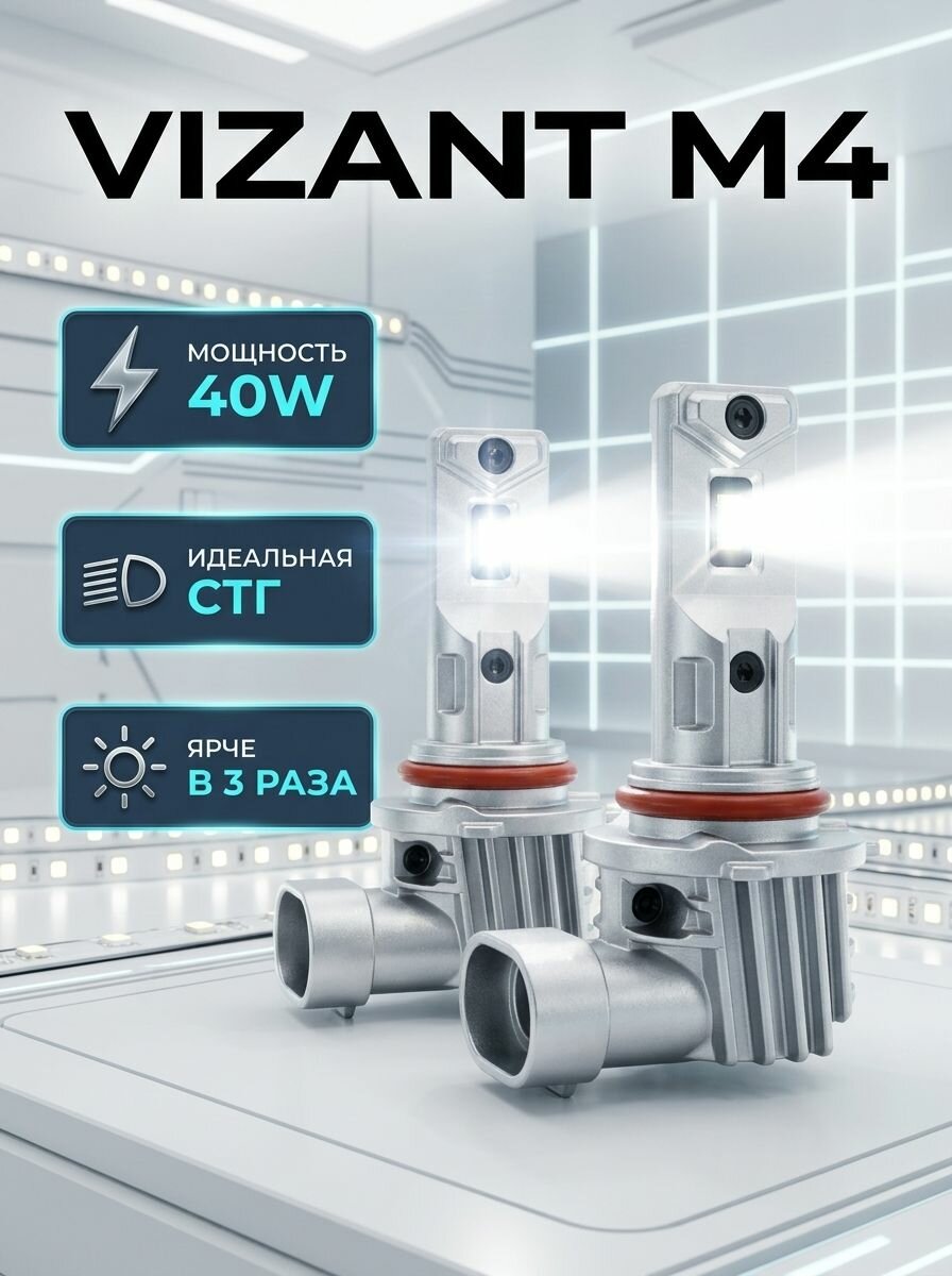 Светодиодные лампы Vizant M4 цоколь HB3 9005 с чипом CREE Tech 4500lm 5000k (2 шт.)